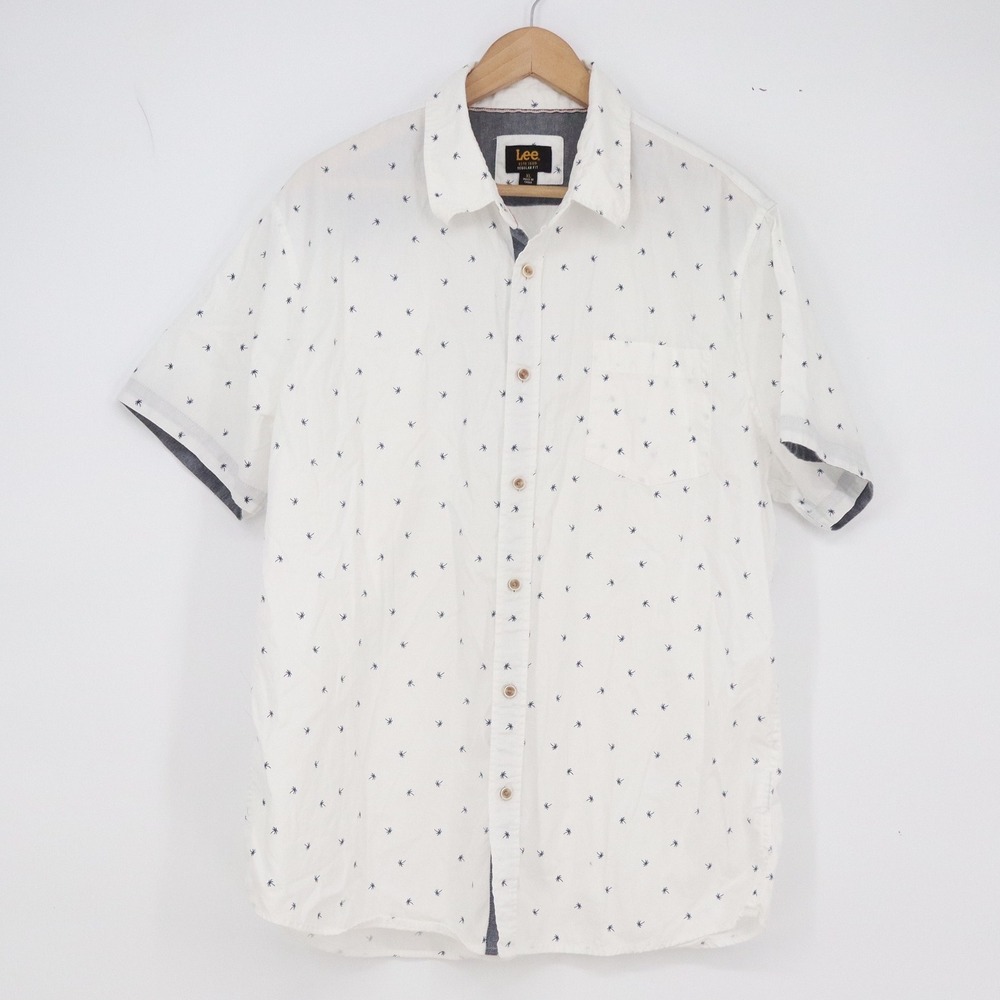 Lee Button-Down Shirt Mens XL Regular Fit White Palm Tree Print Excellent